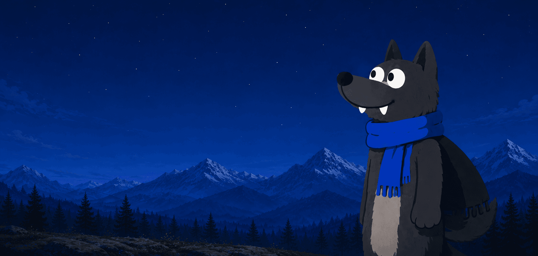 Hero night mountain background with Nomad on the right